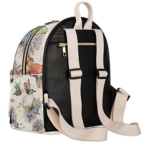 Butterfly Flower Mini Backpack Purse for Women, Butterfly Insect Small Backpack Leather Casual Daypacks Ladies Shoulder Bags for Women