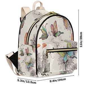 Butterfly Flower Mini Backpack Purse for Women, Butterfly Insect Small Backpack Leather Casual Daypacks Ladies Shoulder Bags for Women