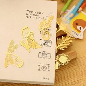 yueton Pack of 8 Cute Cartoon Art Feather Butterfly Dragonfly Gingkgo Monkey Pred Perry Sunflower Olive Branch Metal Gold Bookmarks Book Mark Reading New Novelty + Free Gift