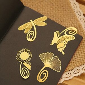 yueton Pack of 8 Cute Cartoon Art Feather Butterfly Dragonfly Gingkgo Monkey Pred Perry Sunflower Olive Branch Metal Gold Bookmarks Book Mark Reading New Novelty + Free Gift