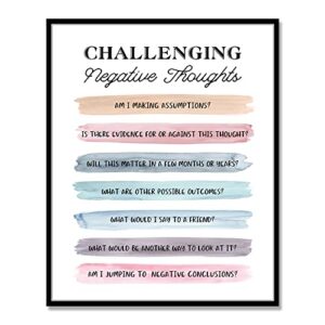 challenging negative thoughts, cognitive behavioural therapy, counselor office decor, therapist office decor, school psychologist, counselor poster, no framed (11x14 inch)