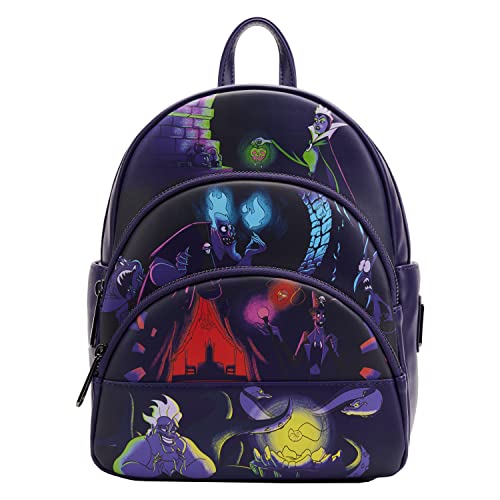 Loungefly Disney Villains Triple Pocket Glow in the Dark Womens Double Strap Shoulder Bag Purse