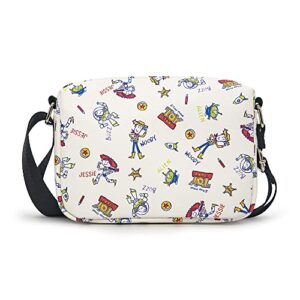 disney bag, cross body, rectangle, toy story character doodles collage, multi color, vegan leather