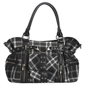 Rise Up Handcuff Goth Punk Rock Black and White Plaid Tartan Tote Crossbody Bag Women's Purse