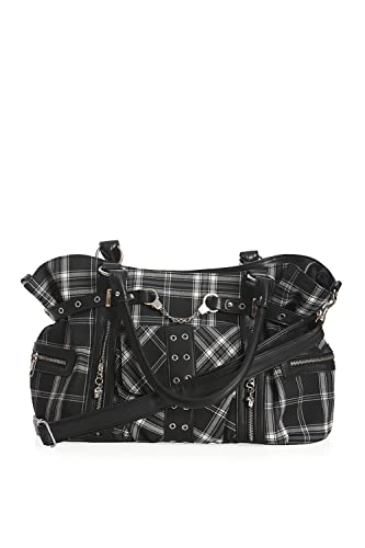 Rise Up Handcuff Goth Punk Rock Black and White Plaid Tartan Tote Crossbody Bag Women's Purse