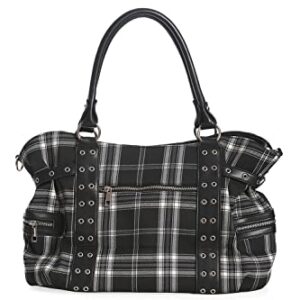 Rise Up Handcuff Goth Punk Rock Black and White Plaid Tartan Tote Crossbody Bag Women's Purse