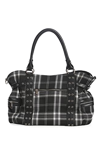 Rise Up Handcuff Goth Punk Rock Black and White Plaid Tartan Tote Crossbody Bag Women's Purse