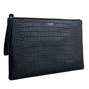 teracota wristlet black clutch crocodile grain pu leather purses for women evening bag