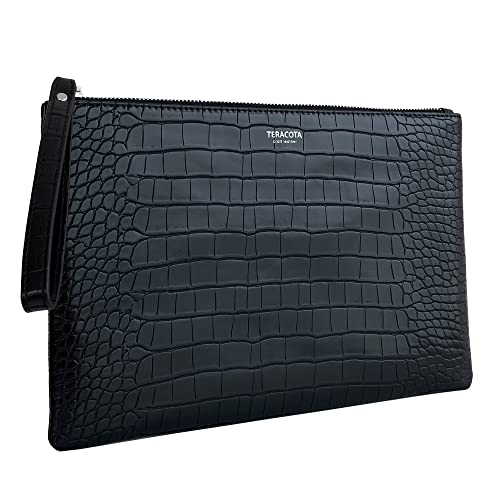 TERACOTA Wristlet Black Clutch Crocodile Grain PU Leather Purses for Women Evening Bag