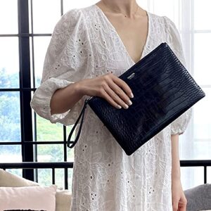 TERACOTA Wristlet Black Clutch Crocodile Grain PU Leather Purses for Women Evening Bag