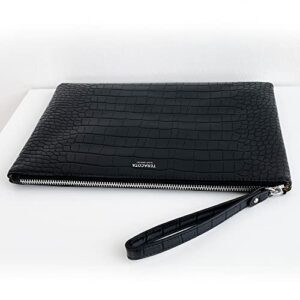 TERACOTA Wristlet Black Clutch Crocodile Grain PU Leather Purses for Women Evening Bag