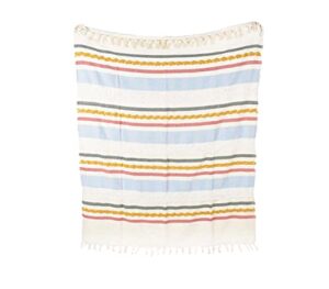 koez daizy rainbow retro throw blanket cozy knit hippie boho decor (60″x51″) handwoven colorful cotton stripe tassel blanket