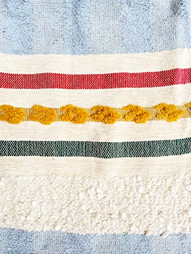 koez daizy Rainbow Retro Throw Blanket Cozy Knit Hippie Boho Decor (60"x51") Handwoven Colorful Cotton Stripe Tassel Blanket