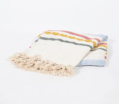 koez daizy Rainbow Retro Throw Blanket Cozy Knit Hippie Boho Decor (60"x51") Handwoven Colorful Cotton Stripe Tassel Blanket
