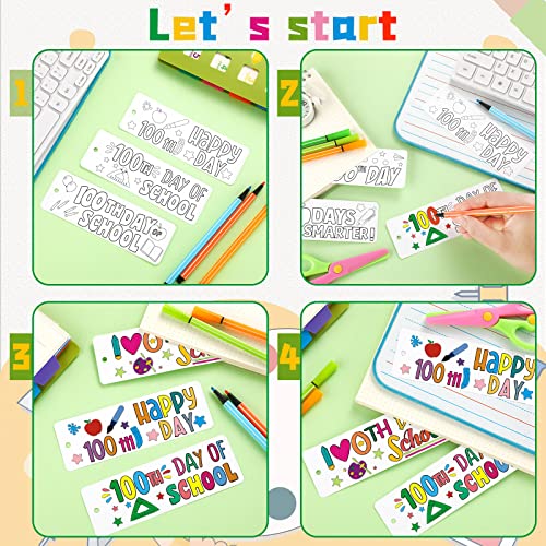 200 Pcs 100 Days of School Bookmark Blank Bookmarks to Decorate Cute Bookmarks Happy 100th Day Activities for 100 Days of School Decorations School Classroom Prize Reading Rewards Gifts for Kids Adult