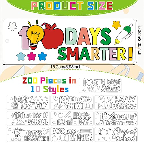 200 Pcs 100 Days of School Bookmark Blank Bookmarks to Decorate Cute Bookmarks Happy 100th Day Activities for 100 Days of School Decorations School Classroom Prize Reading Rewards Gifts for Kids Adult