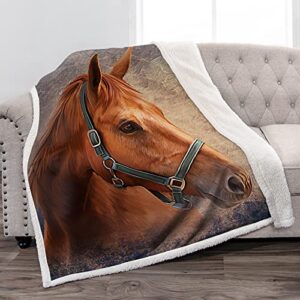 jekeno horse throw blanket for women – animals horse head print soft warm cozy fuzzy sherpa blankets for teenagers girls horse lovers teens gifts sofa bed couch travelling camping throws 50″x60″
