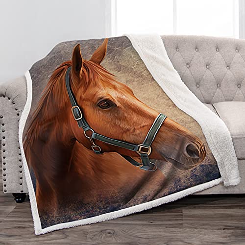 Jekeno Horse Throw Blanket for Women - Animals Horse Head Print Soft Warm Cozy Fuzzy Sherpa Blankets for Teenagers Girls Horse Lovers Teens Gifts Sofa Bed Couch Travelling Camping Throws 50"x60"