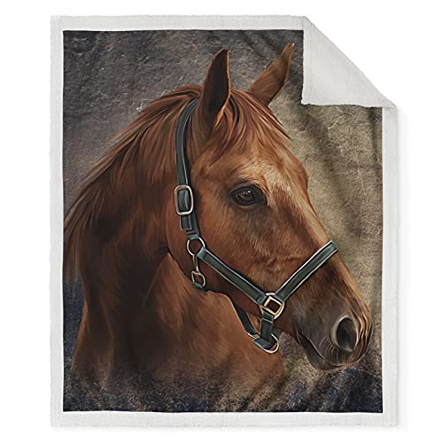 Jekeno Horse Throw Blanket for Women - Animals Horse Head Print Soft Warm Cozy Fuzzy Sherpa Blankets for Teenagers Girls Horse Lovers Teens Gifts Sofa Bed Couch Travelling Camping Throws 50"x60"