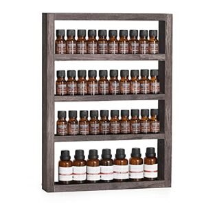 eteli essential oil storage rack 4 tier wall mounted wooden display shelf holder nail polish organizer with groove inside for bedroom bathroom powder room, rustic brown