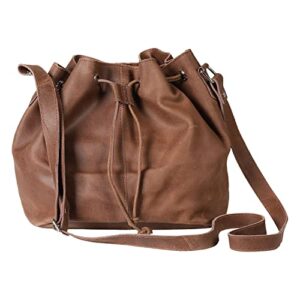 floriana women’s crossbody handbags bucket bag leather drawstring bags for women, chocolate