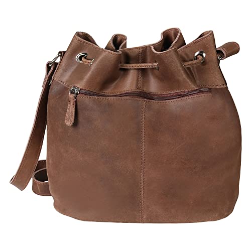 FLORIANA Women's Crossbody Handbags Bucket Bag Leather Drawstring Bags for Women, Chocolate