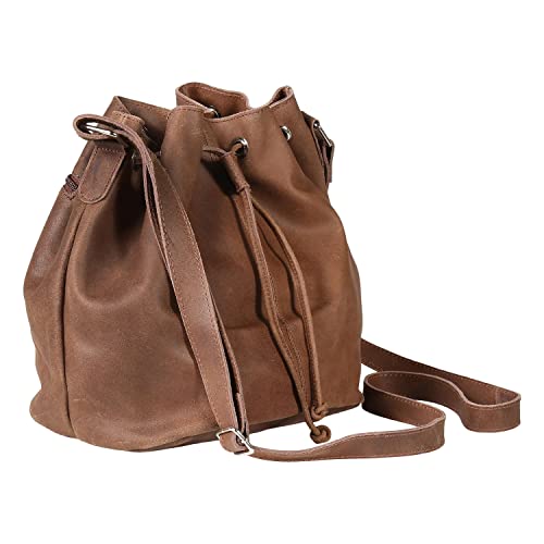 FLORIANA Women's Crossbody Handbags Bucket Bag Leather Drawstring Bags for Women, Chocolate