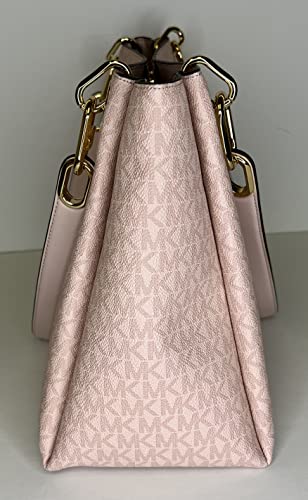 MICHAEL Michael Kors Trisha Large Triple Gusset Shoulder Tote bundled with Large Trifold Wallet and Michael Kors Purse Hook (Signature MK DK Powder Blush)