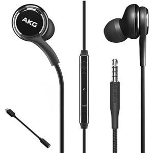 samsung akg earbuds original 3.5mm in-ear earbud headphones with remote & mic for galaxy a71, a31, galaxy s10, s10e, note 10, note 10+, s10 plus, s9 – includes includes 3.5mm to type-c adapter – black