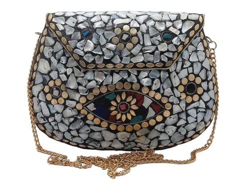 Trend Overseas Ethnic Indian Handmade Sea Shell Stone Chip Bag