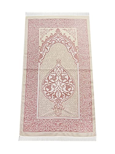 Muslim Prayer Rug and Prayer Beads with Elegant Gift Box | Janamaz | Sajadah | Soft Islamic Prayer Rug | Islamic Gifts Set | Prayer Carpet Mat, Taffeta Fabric, Pink