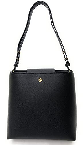 Tory Burch Emerson Womens Saffiano Leather Bucket Bag (Black)