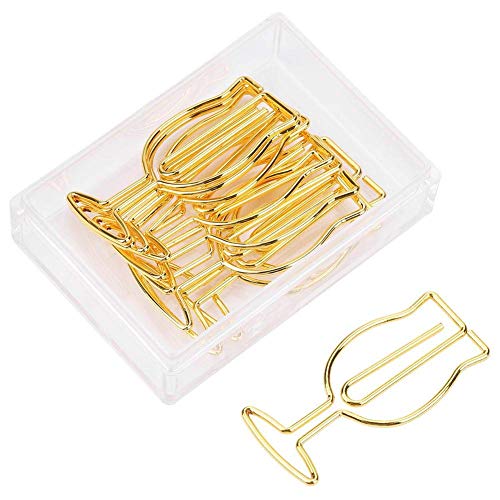 10pcs Gold Paper Clips, Electroplating Metal Goblet Shaped Paper Clip Funny Stationery Bookmark Marking Clip Works as Paper Clips, File Clips, Bookmarks