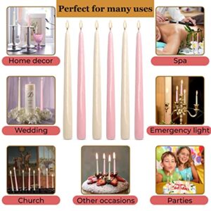 Princess 12 Pack Tall Taper Candles - 10 Inch 6 Ivory, 6 Pink Dripless, Unscented Tapered Candle - Paraffin Wax with Cotton Wicks - 7.5 Hour Burning time