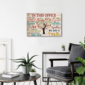 WHAOMIOT In This Office We Are A Team Inspirational Wall Art Positive Modern Decor Poster Canvas Print 24x16 Inch Frame Ready To Hang, Framed 24×16 Inch