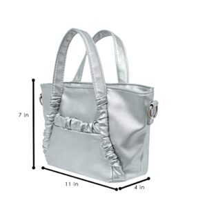 OLIVIA & KATE Women's Vegan Leather Silver Satchel Bag With Dual Top Handles And Removable Chain Strap