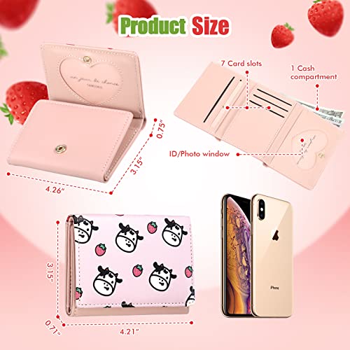 3 Pieces Kawaii Strawberry Milk Box Cross Body Purse Bag Cute Cow Strawberry Print Tri Folded Purse Pocket Phone Wallet Shoulder Bags ID Card Holder Fruit Novelty Purse Pink Girl Purse Shoulder Bags