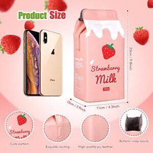 3 Pieces Kawaii Strawberry Milk Box Cross Body Purse Bag Cute Cow Strawberry Print Tri Folded Purse Pocket Phone Wallet Shoulder Bags ID Card Holder Fruit Novelty Purse Pink Girl Purse Shoulder Bags