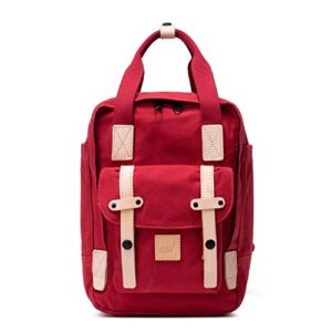 nol natural organic lifestyle women casual daypack backpacks mini bag small cute shoulder tote rucksack for girls canvas leather trim bags (red)