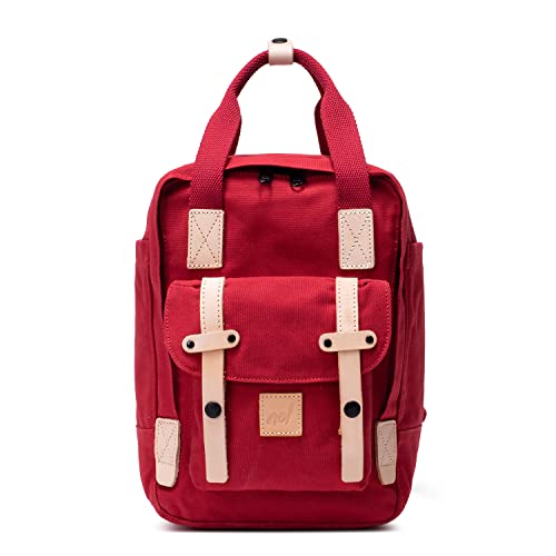 NOL Natural Organic Lifestyle Women Casual Daypack Backpacks Mini Bag Small Cute Shoulder Tote Rucksack for Girls Canvas Leather Trim Bags (Red)