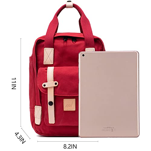 NOL Natural Organic Lifestyle Women Casual Daypack Backpacks Mini Bag Small Cute Shoulder Tote Rucksack for Girls Canvas Leather Trim Bags (Red)