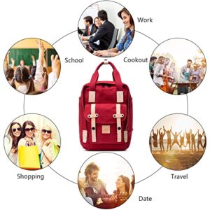 NOL Natural Organic Lifestyle Women Casual Daypack Backpacks Mini Bag Small Cute Shoulder Tote Rucksack for Girls Canvas Leather Trim Bags (Red)