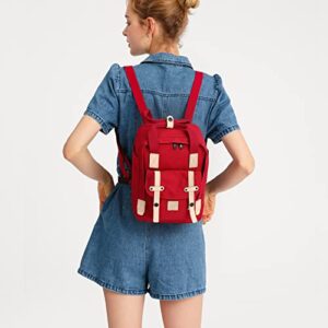 NOL Natural Organic Lifestyle Women Casual Daypack Backpacks Mini Bag Small Cute Shoulder Tote Rucksack for Girls Canvas Leather Trim Bags (Red)