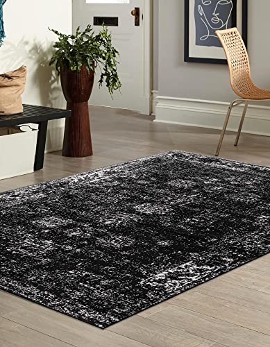 Rugs.com Monte Carlo Collection Rug – 5' x 8' Black Medium Rug Perfect for Living Rooms, Large Dining Rooms, 5 x 8 Feet