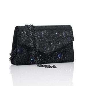 gegele women’s sparkly evening bags glitter rhinestone clutch purse for party prom wedding (black)