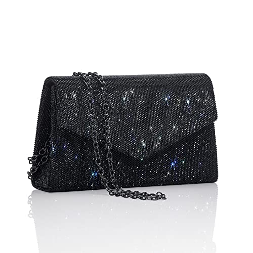 GEGELE Women's Sparkly Evening Bags Glitter Rhinestone Clutch Purse for Party Prom Wedding (Black)