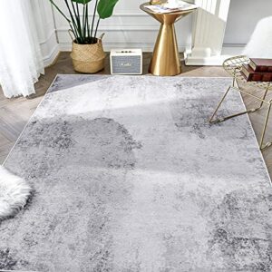 jinchan Area Rug 4x6 Indoor Modern Abstract Rug Grey Accent Rug Kitchen Gray Carpet Foldable Thin Rug Non Slip Contemporary Floor Cover for Living Room Bedroom Dining Room