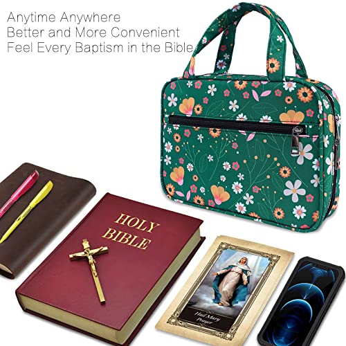 Bible Covers Case for Women, Green Canvas Bible Bag with Pockets and Zipper for Standard and Large Size Bible, Christian Gifts for Women and Kids, Church Bible Bag for Bible Study