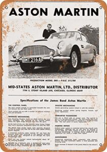 8 x 12 metal sign – 1966 james bond aston martin – vintage look