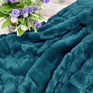 BYTIDE Stripe Faux Fur Plush Throw Blankets with Sherpa Back, Super Soft Warm Cozy Fluffy Fuzzy Reversible Luxury Throw for Couch Sofa Chair Bed Cover, 50" x 60", Greenish Blue